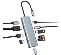OOTDAY USB C Hub USB C Ethernet Adaptador 10 en 1 USB Expansión para MacBook Pro/Air, HP, Lenovo, Gigabit Ethernet, Lector SD/TF, 4K HDMI