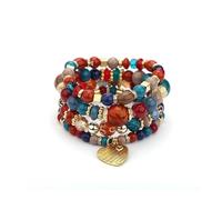 OOTMAO Juego de 4 pulseras de cadena de cuentas de cristal bohemio para mujer, estilo vintage, con dije de corazón, pulseras elásticas para mujer, joyería de fiesta, talla única, Ágata