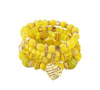 OOTMAO Juego de 4 pulseras de cadena de cuentas de cristal bohemio para mujer, estilo vintage, con dije de corazón, pulseras elásticas para mujer, joyería de fiesta, talla única, Ágata