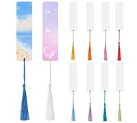 OOTSR 10 Piezas de Marcapáginas en Blanco de Sublimación de Aluminio con Agujero y 10 Piezas de Borlas de Colores, Impresión a Doble Cara, para Proyectos de Marcapáginas DIY y Etiquetas de Regalo