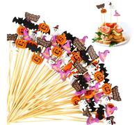 OOTSR 100Pz Palillos de Cóctel para Halloween, 13cm Pinchos Decorativos Cócteles para Víspera de Todos los Santos, Brochetas de Bambú Picks para Fruta Aperitivos Fiestas Bebidas Decoración