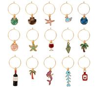OOTSR 15 piezas de cristal de vino de mar encantos de playa marcadores de bebida para fiesta de bebida decoración de botellas de vidrio marcadores de copa de vino etiquetas de identificación