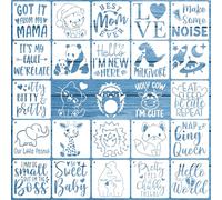 OOTSR 25 Plantillas de Dibujo Baby Shower, 13cm Plantilla Adorable de Pintura Animal y Palabras, Plantillas de Plástico Reutilizables para Pintar en Baby Onesies Babero Bolsa Camisa