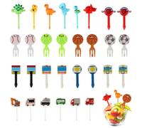OOTSR 30 púas de comida tenedores de frutas para niños, mini lindo palillos de dientes de comida de dinosaurio reutilizables para cupcakes para niños, caja de almuerzo Bento de color aleatorio