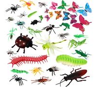 OOTSR 39pcs Insectos e Insectos de plástico para niños, Figuras de Insectos Juguetes con Pegatina de Pared Colorida Mariposa para educación/Juguetes de Halloween/Fiestas temáticas/Regalos cumpleaños