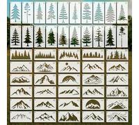 OOTSR 50 Plantilla de Pintura de Pinos y Montañas Reutilizables, 5x10cm Plantillas de Dibujos para Pintar de Navidad, Stencil para Manualidades Álbumes de Recortes Decoración
