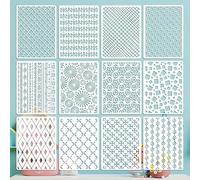 OOTSR Juego de 12 plantillas de pintura geométrica, plantillas de arte de 11.4 x 8.3 pulgadas para manualidades, reutilizables, plantillas de pintura para pintar sobre madera, muebles de pared,