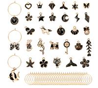 OOTSR Marcadores de Bebidas de Playa con Dijes de Copa de Vino de Mar de 31 PIEZAS para Marcadores, Etiquetas, Identificación, Amigos para Beber (Negro)