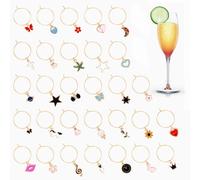 OOTSR Marcadores de Copas, 30Pz Marcadores Vasos y Copas de Cristal Reutilizables para Bebidas Vasos de Vino Tazas, Coloridos Identificador de Vasos para Fiesta Cóctel Champán Bar