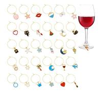 OOTSR Marcadores para Copas de Vino, 30Pz Marcadores Vasos y Copas de Cristal Reutilizables para Bebidas Tazas, Coloridos Identificador para Fiesta Cóctel Champán Bar, Oro