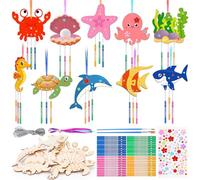OOTSR Pack 10 Campanillas de Viento de Animales Marinos en Madera DIY, Decoración de Verano Manualidades para Niños, Regalo Creativo para Cumpleaños y Proyectos Escolares