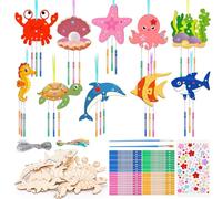OOTSR Pack 10 Campanillas de Viento de Animales Marinos en Madera DIY, Decoración de Verano Manualidades para Niños, Regalo Creativo para Cumpleaños y Proyectos Escolares