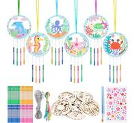 OOTSR Pack 12 Campanillas de Viento de Animales Marinos de Madera DIY, Decoración de Verano Manualidades para Niños, Regalo Creativo para Cumpleaños y Proyectos Escolares