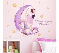OOTSR Unicornios Chica Pegatinas de Pared,Purple Moon Star Wall Decal,Decoración Pared Citas de Inspiración,DIY Arte de Pared de Vinilo Removible para Niñas Bebé Guardería Dormitorio Sala de juegos