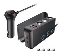 OOWOLF 180W Cargador Coche Carga Rápida - QC 3.0 12V/24V 3 Puertos con Interruptor Cargador Mechero Coche para GPS, Dash CAM, Sat Nav,Teléfono,Tableta