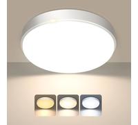 OOWOLF Lámpara de techo LED metálica - Conjunto de 1 piezas luces de techo LED planas 24W 23cm, 3000 k/4000 k/5000 k, para sala de estar, baño, cocina, pasillo y techo (Blanco, 1 paquete)