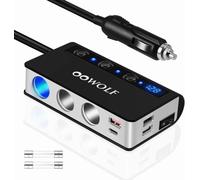 OOWOLF QC 3.0 Adaptador De Encendedor De Cigarrillos, 180W DC 12V/24V Adaptador de Mechero con 3 Puertos USB, 1 Puerto Tipo C, Cargador De Coche para GPS, Dash CAM, Sat Nav