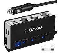 OOWOLF QC 3.0 Carga Rápida 180W Adaptador De Encendedor De Cigarrillos, 3 Puertos Adaptador Cargador De Coche 12V/24V para GPS, Dash CAM, Sat Nav, iPhone,Teléfono,Tableta, y etc