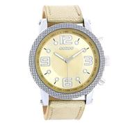 Oozoo Reloj de pulsera analógico unisex de la serie Vintage de piel, color beige y marrón claro UOC4318A, Plateado beige, marrón claro