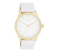 Oozoo - Reloj de pulsera para mujer de Timepieces, con correa de piel, reloj moderno para mujer, elegante reloj analógico para mujer en redondo (caja de 40 mm), blanco/dorado