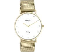 OOZOO Reloj de pulsera vintage para mujer con correa de malla de 20 mm - analógico para mujer en redondo, Color dorado y blanco., Pulsera