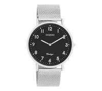 Oozoo Reloj vintage para mujer | Reloj de pulsera para mujer con correa de malla, moderno reloj para mujer | elegante reloj analógico para mujer en redondo C20340 (caja de 40 mm), plateado y negro,