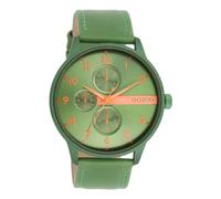 Oozoo Timepieces Reloj de pulsera para hombre con correa de piel, bonito reloj para hombre, elegante reloj analógico para hombre (caja de 45 mm) en redondo, verde/naranja fluorescente (aluminio)
