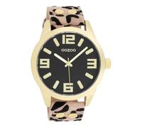 Oozoo Timepieces - Reloj de pulsera para mujer con correa de piel, reloj de alta calidad para mujer, elegante reloj analógico para mujer en redondo, Leopardo/Negro