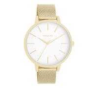 Oozoo Timepieces - Reloj de pulsera para mujer con correa de piel, reloj de alta calidad para mujer, elegante reloj analógico para mujer en redondo, Dorado/blanco, Pulsera
