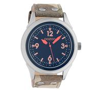 Oozoo Timepieces UOC10354 - Reloj de pulsera analógico de piel con diseño de camuflaje, color marrón, plateado/azul