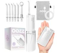 OOZZ Irrigador bucal compacto de viaje, irrigador dental de bolsillo con carga USB-C, 5 modos de limpieza, 6 puntas intercambiables, impermeable IPX8 inalámbrico, hilo dental seguro resistente a fugas