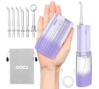 OOZZ Irrigador bucal de viaje, irrigador oral de bolsillo inalámbrico, 5 modos de presión, 6 puntas de chorro, diseño compacto recargable por USB, irrigador oral portátil para dientes, OZ-7211