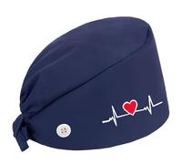 Op Campana de Tela quirúrgica Campanas, Gorro Cocina Mujer, Gorro Quirofano Unisex de Algodón con Banda Ajustable, Gorro para Enfermera, Médico, Dentista y Veterinario, Bordado de Corazón, Azul Oscuro