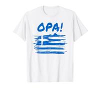 Opa! Funny Traditional Greek Party Quote & Flag of Greece Camiseta gráfica económica, Hombre, Blanco, S