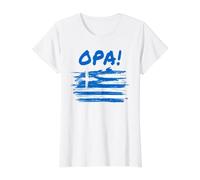 Opa! Funny Traditional Greek Party Quote & Flag of Greece Camiseta gráfica económica, Mujer, Blanco, S