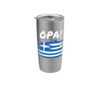 OPA! Funny Traditional Greek Party Quote & Flag of Greece Vaso térmico de acero inoxidable de doble pared