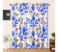 Opacas Cortinas Salon Modernas 140An x 145Al cm (2 Paneles), Blanco Azul - Cortinas Térmicas Aislantes Frío Calor y para Dormitorio, Salón y Cocina, Acuarela Formas Geométricas Plantas Flores