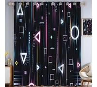 Opacas Negro Rosa Azul - Paneles de Cortina de Ventana Opacas Abstracto Diseño Pantalla Fallo Window Cortinas con temática 140An x 160Al cm (2 Paneles) Reductores de sonido y calor con Ojales Cortinas