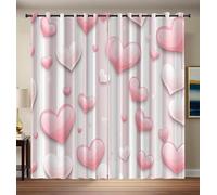 Opacas Rosa Blanco - Paneles de Cortina de Ventana Opacas Dulce Corazón Rayas Fondo Window Cortinas con temática 140An x 160Al cm (2 Paneles) Reductores de Sonido y Calor con Ojales Cortinas