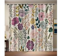 Opacas Rosa Morado - Paneles de Cortina de Ventana Opacas Flores Dibujadas A Mano Diseño Sin Costuras. Window Cortinas con temática 140An x 280Al cm (2 Paneles) Reductores de sonido y calor con Ojales