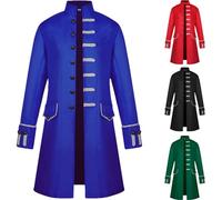 OPAEHJF Gabardina gótica steampunk medieval vintage para hombre, uniforme de un solo botonadura, abrigo casual para fiesta de Halloween (azul, XL)