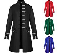 OPAEHJF Gabardina gótica steampunk medieval vintage para hombre, uniforme de un solo botonadura, abrigo casual para fiesta de Halloween (negro, XL)