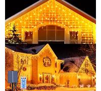 OPAHUTER Solares Cortina Luces Exterior, 3 M 128 LEDs Luz de Carámbano con 8 Modos, Impermeable Cortina de Luces, Control Remoto, Guirnalda Luces de Cascada para Navidad Fiesta Balcón Boda