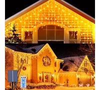 OPAHUTER Solares Cortina Luces Exterior, 5 M 128 LEDs Luz de Carámbano con 8 Modos, Impermeable Cortina de Luces, Control Remoto, Guirnalda Luces de Cascada para Navidad Fiesta Balcón Boda