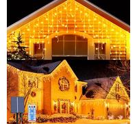 OPAHUTER Solares Cortina Luces Exterior, 8 M 264 LEDs Luz de Carámbano con 8 Modos, Impermeable Cortina de Luces, Control Remoto, Guirnalda Luces de Cascada para Navidad Fiesta Balcón Boda