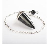 Opal Rose Pink Quartz Stone Cone Silvery Metal Chain Dowsing Healing Chakra Pendulum With Chain 1PCS-obsidian