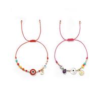 Opalencian Juego de 2 pulseras con cordón para mujer, diseño de ojo de diablo, con cuentas de caramelo, monedas de Jesús, lágrimas moradas, luna, colgantes, cuentas hechas a mano, joyería de moda