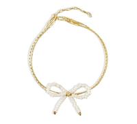 Opalencian Pulsera elástica de cuentas chapadas en oro con lazo blanco y negro para mujer, pulseras de cuentas chapadas en oro, origen hecho a mano, joyería de moda, 7, Cristal, No es una piedra