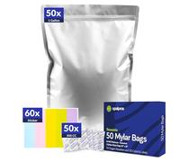 Opalpros 50 bolsas de mylar de 14 mil y 1 galón para almacenamiento de alimentos con absorbentes de oxígeno de 500 cc, bolsas de Mylar resellables + etiquetas coloridas