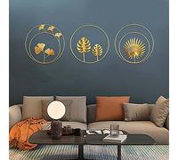 Opaltool Esculturas de Pared de Hierro, 3 Piezas de Hojas Doradas de Ginkgo, Hoja de Palma, Hojas de Monstera, Decoración de Pared para el Hogar, Oficina, Sala de Estar, Decoración de Hotel